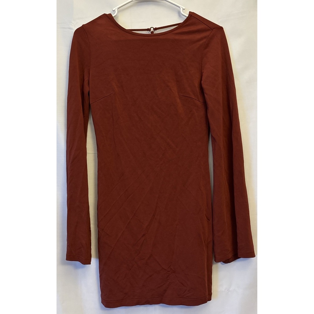 Forever 21 Women XS Burnt Orange Sheath Open Back Mini Bodycon Dress Bell Sleeve